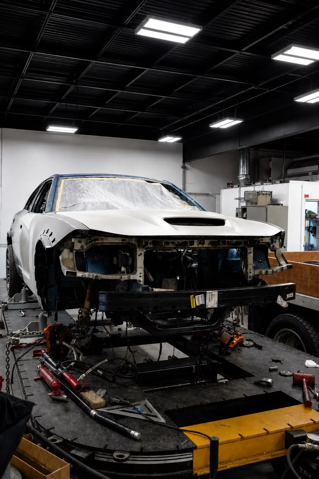 Collision-damaged vehicle at Kent Auto Body